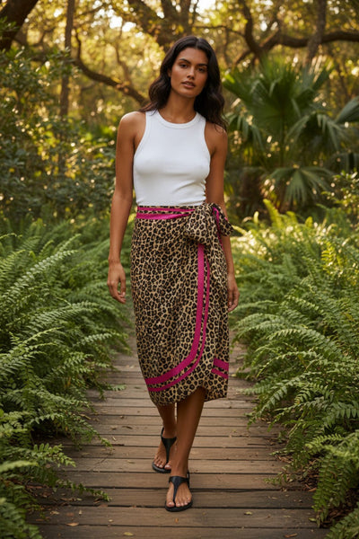 Leopard Stripe Tan-Black with Hot Pink Stripe Print Scarf Wrap Sarong