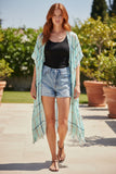 Lightweight Plaid Sheer Raw Edge Kimono Wrap aqua multi plaid 