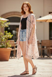 Lightweight Plaid Sheer Raw Edge Kimono Wrap pink multi plaid