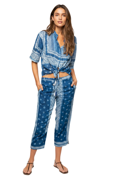 Lira Shibor Cotton Blue Pigment Dye Crop Beach Pant