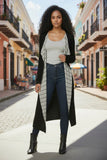 London Reversible Striped to Solid Knit Long Sweater Cardigan black surf grey