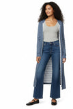 London Reversible Striped to Solid Knit Long Sweater Cardigan surf and cosmic blue