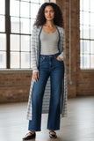 London Reversible Striped to Solid Knit Long Sweater Cardigan surf blue denim