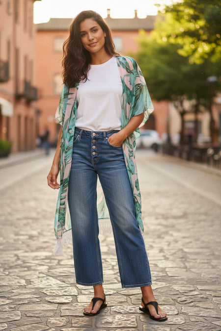 Leaves on the Wind Pastel Luxury Modal Print Made into a Kimono Coverup