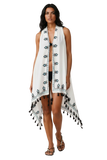 Long Draped Cotton Coverup Vest in Floral Loops Embroidery black
