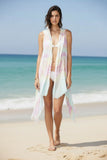 Long Draped Sheer Rayon Coverup Vest - Tie Dye Day Dream pastel