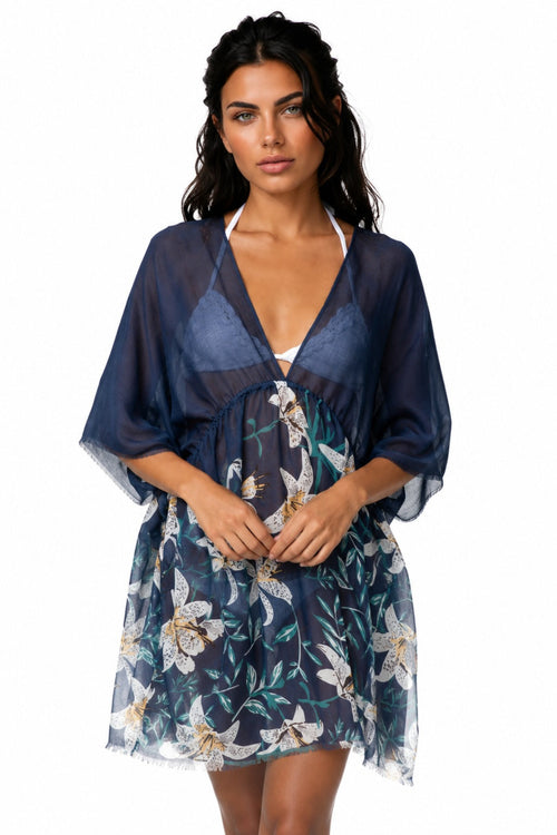 Lovely Lily Isle Blue Sheer Print Sundress Coverup