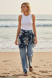 Lovely Lily Navy Blue with White Print Coverup Wrap Sarong 2