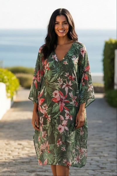Madagascar Green Print Bell-Sleeve Kaftan Sundress 2
