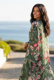 Madagascar Green Print Bell-Sleeve Kaftan Sundress