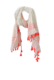 Magic Mirror Cotton Beach Sarong & Scarf – White with Neon Orange Embroider
