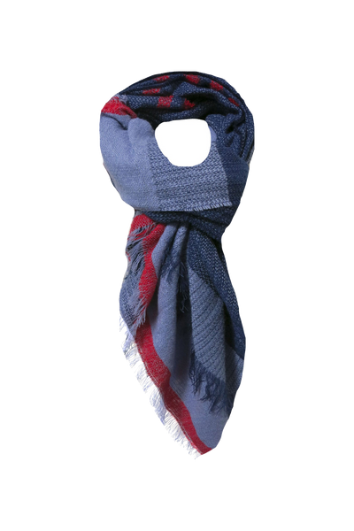 Marled Stripe Blanket Wrap in Navy with RedMarledSquareBlanketBluewithRed