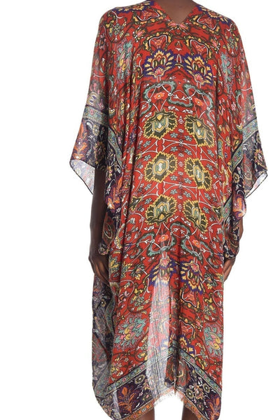 Masala Multi-Colored Luxury Print  |  V-Neck Kaftan Coverup 3 pool to party 2