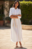 Maxi Boyfriend Cotton Shirt Dress with Contrast Hand Stitched Embroideries dusty pink