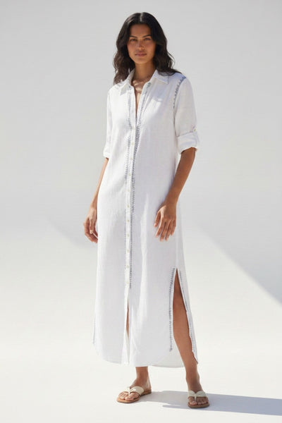 Maxi Boyfriend Cotton Shirt Dress with Hand Stitch Lurex Ombre Embroidery 2