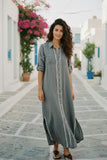 Maxi Boyfriend Shirt Dress in Cotton Chambray in Charcoal Grey resort-wear vacation subtle luxury