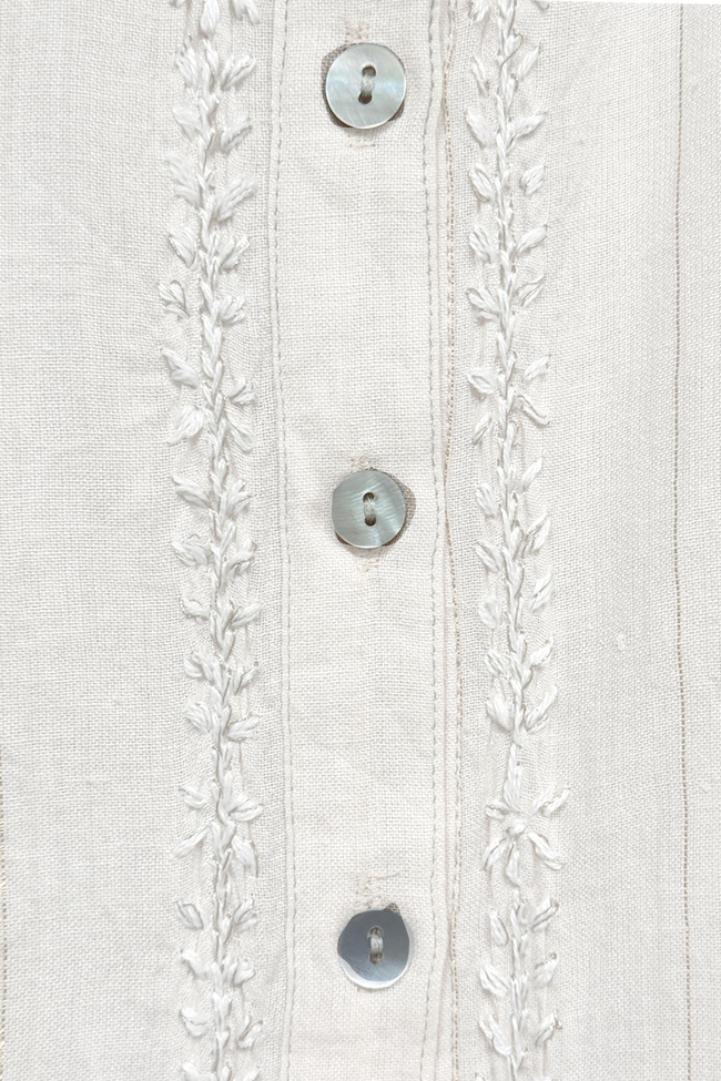 Maxi Boyfriend Shirt Dress in White Cotton Lurex Stripe Chambray with Embroidery swatch