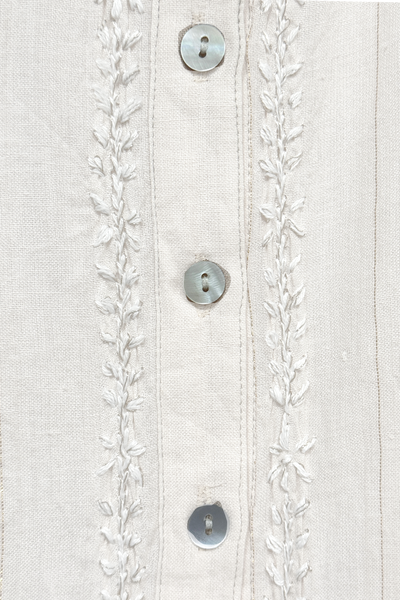 Maxi Boyfriend Shirt Dress in White Cotton Lurex Stripe Chambray with Embroidery swatch