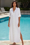 Maxi Boyfriend White Cotton Long Shirt Dress in White Embroidery white 2