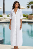 Maxi Boyfriend White Cotton Long Shirt Dress in White Embroidery white 3