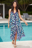 Maxi Halter Beach Sundress and Coverup  in Animal Blue Leopard Print