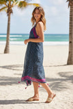 Maxi Halter Sundress Cover-Up – Leopard Stripe Border Stripe navy black and hot pink stripe