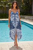 Maxi Halter Sundress Cover-Up in Indigo Diamond Tie-Dye