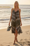 Maxi Halter Sundress Coverup - In the Matrix Black, Tan and White Abstract Print
