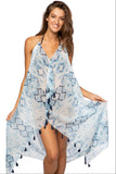 Pool to Party Maxi One Size / Blue / 100% Poly Maxi Halter Sundress Coverup in Cosmic Drama Print Pink