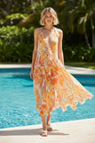 Maxi Halter Sundress Coverup  in Leopard Palms Citrus Orange Luxury Print 2