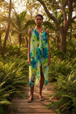 Maxi Halter Sundress Coverup in Luminous Blooms with Lurex Thread Print