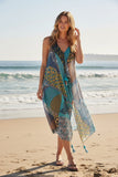 Maxi Halter Sundress Coverup in Picnic Patchwork Muted Color Print