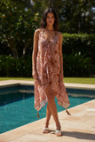 Maxi Halter Sundress Coverup in Samoa Island Terracotta Color Print