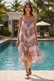 Maxi Halter Sundress Coverup in Striped Scales Pink Print