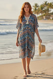 Maxi Kaftan Tassel Coverup Sundress in Boho Blanket Print blue multi