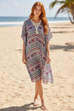Maxi Kaftan Tassel Coverup Sundress in Boho Blanket Print purple