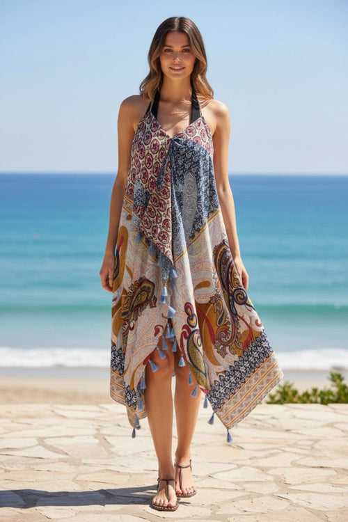 Maxi Tassel Cover-Up Sundress in Love Shaker Paisley Patch Print