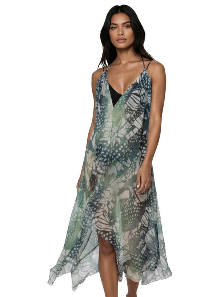 Maxi Tassel Coverup Sundress in Dragon Wings Print 22