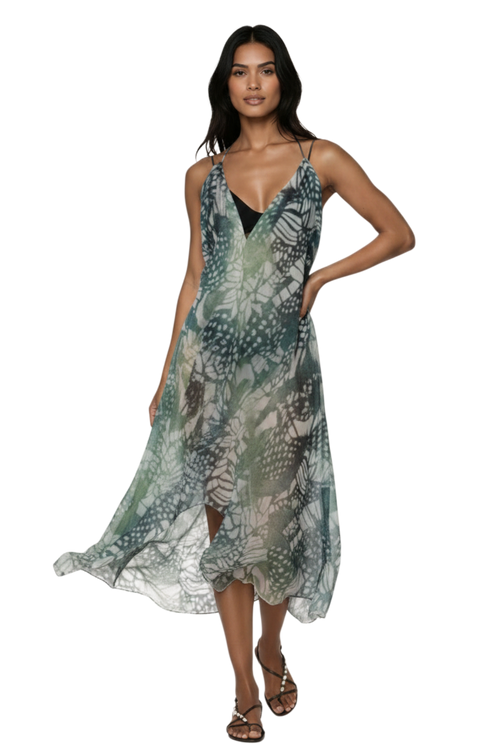 Maxi Tassel Coverup Sundress in Dragon Wings Print 2