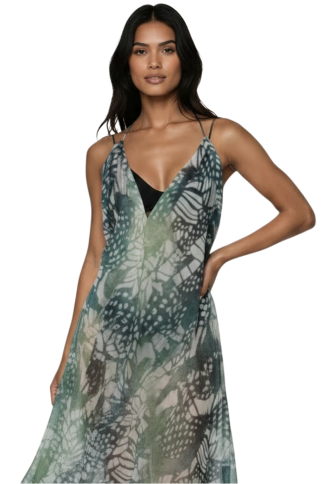 Maxi Tassel Coverup Sundress in Dragon Wings Print