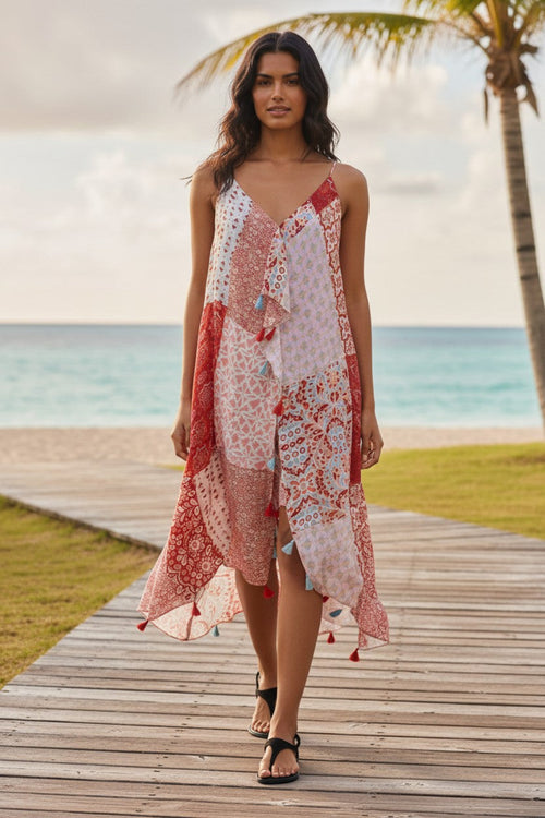 Maxi Tassel Sundress Cover-Up in Marisa Patches Print