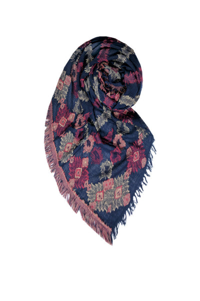 Menagerie Stripe Jacquard Fabric Scarf Wrap Navy Wine