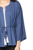 Meredith Linen Kimono Tassel Tie Front Panel Jacket Ocean Blue 2