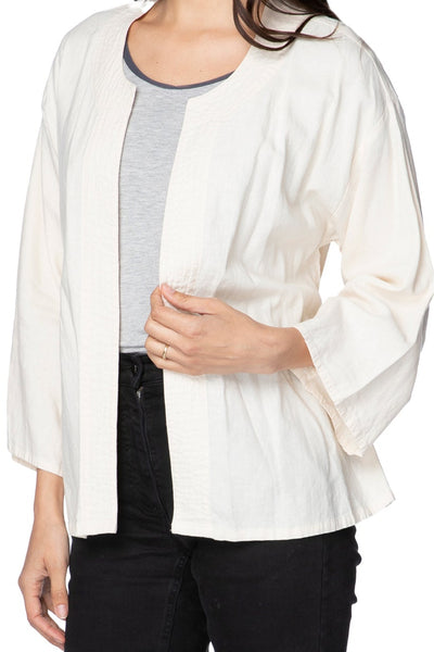 Meredith Linen Kimono Tassel Tie Front Panel Jacket Sand Natural
