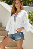 Meredith Linen Kimono Tassel Tie Front Panel Jacket white 2