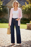 Mia Ribbed Crop Knit Cardigan Sweater in Zen Blend Yarn ballet pink