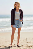 Mia Ribbed Crop Knit Cardigan Sweater in Zen Blend Yarn eggplant purple