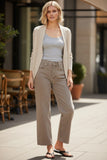 Mia Ribbed Crop Knit Cardigan Sweater in Zen Blend Yarn oatmeal tan