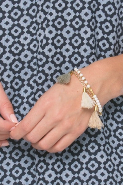 Mini Multi-color Tassel Beaded Bracelet tan
