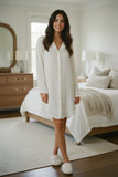 Miranda Rayon Button Front Satin Sleep Short Night Shirt white ivory